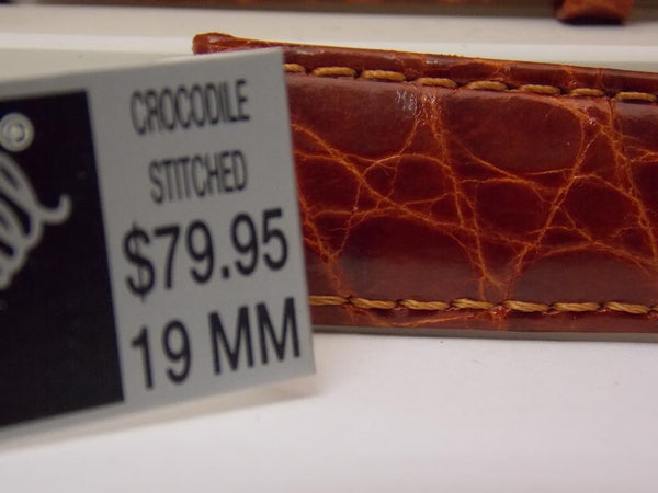 Speidel Genuine Crocodile Watchband 19mm Tan Leather Strap Gold Tone Buckle.