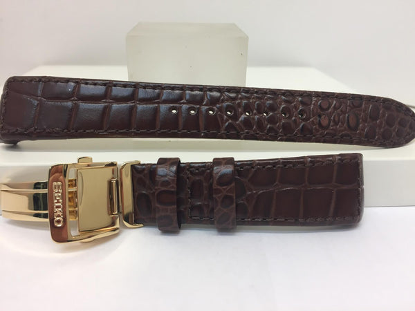 Seiko WatchBand SNQ118 21mm Curved End Brown Leath w/Gold Tone Clasp. LOOV B 21