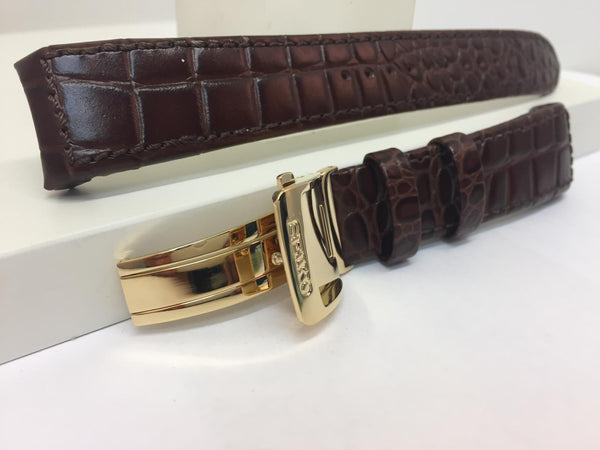 Seiko WatchBand SNQ118 21mm Curved End Brown Leath w/Gold Tone Clasp. LOOV B 21