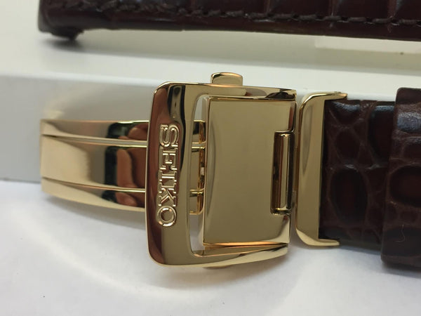 Seiko WatchBand SNQ118 21mm Curved End Brown Leath w/Gold Tone Clasp. LOOV B 21