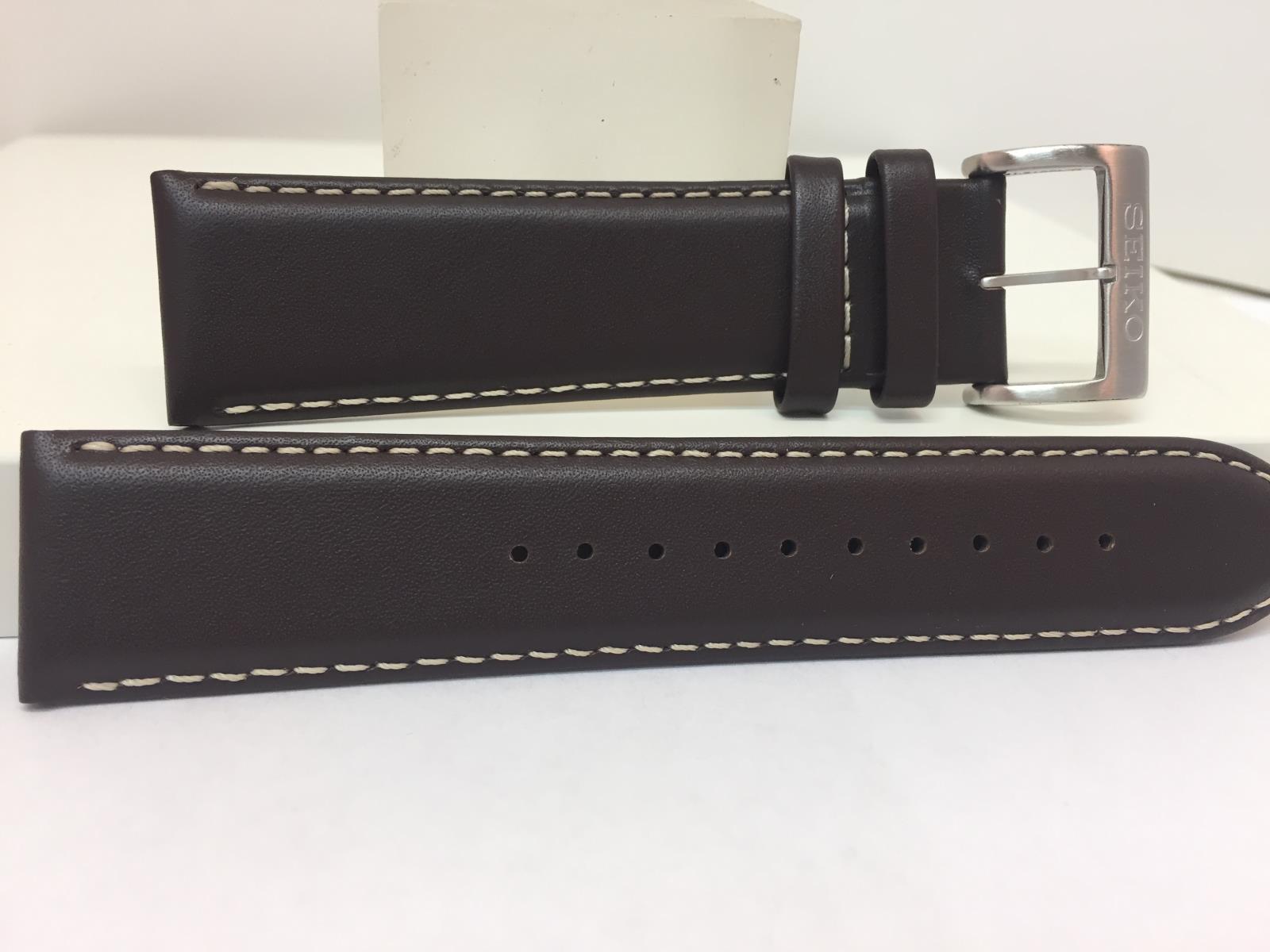Seiko Watchband SNN241 22mm Dark Brown Calfskin White Stitching. Band# L00F H 22