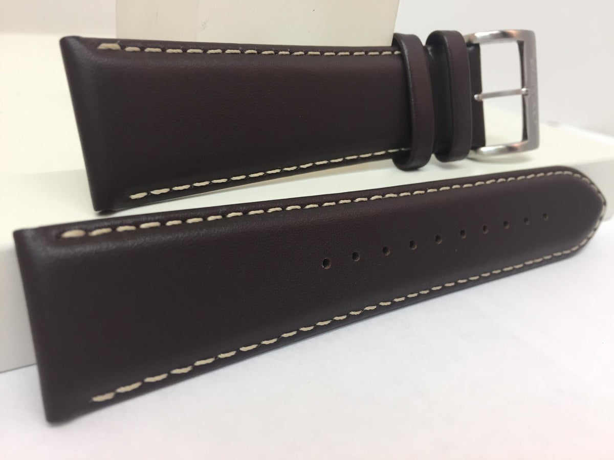 Seiko Watchband SNN241 22mm Dark Brown Calfskin White Stitching. Band# L00F H 22