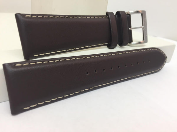 Seiko Watchband SNN241 22mm Dark Brown Calfskin White Stitching. Band# L00F H 22
