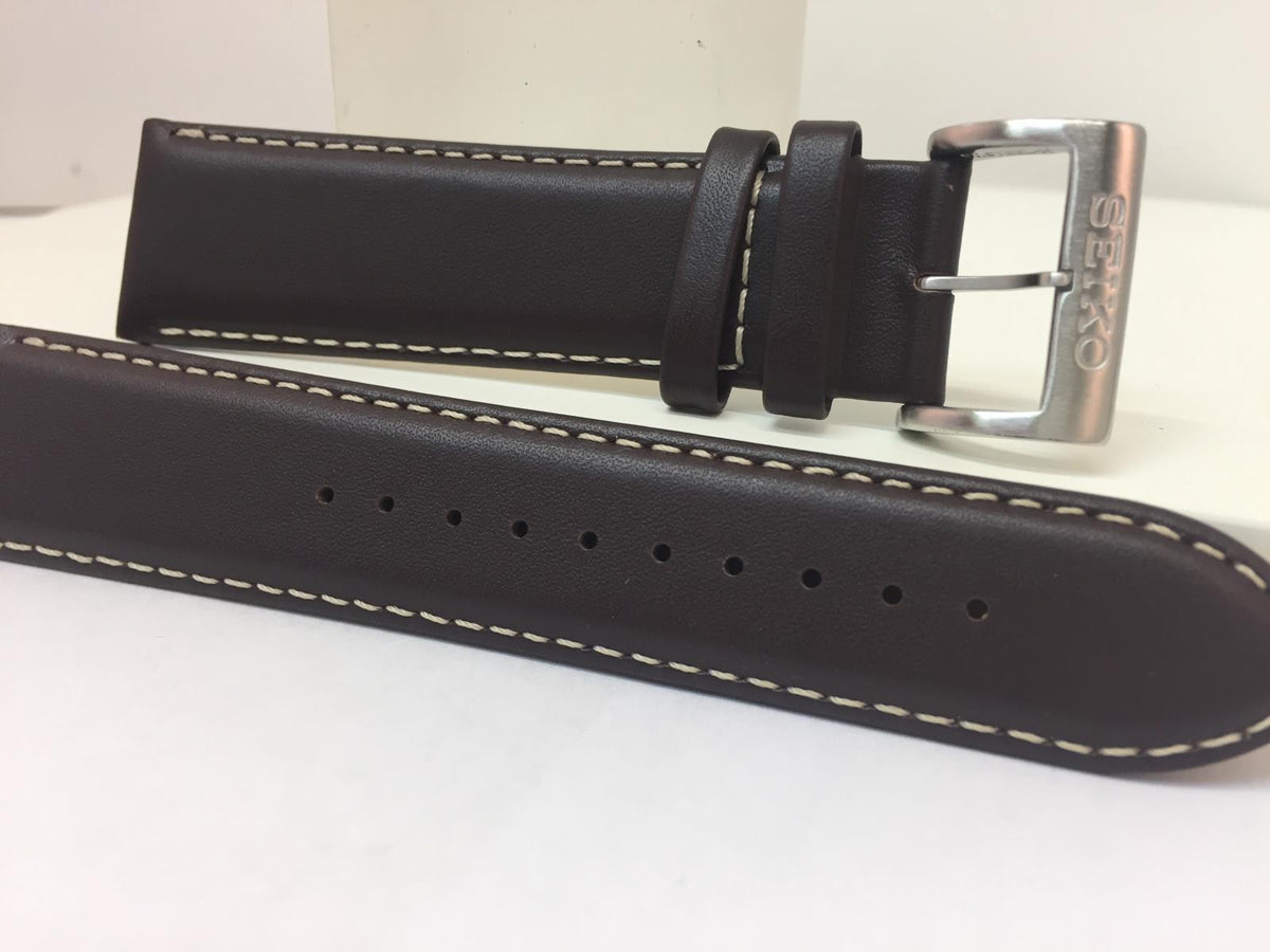 Seiko Watchband SNN241 22mm Dark Brown Calfskin White Stitching. Band# L00F H 22