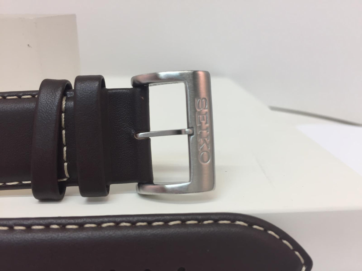 Seiko Watchband SNN241 22mm Dark Brown Calfskin White Stitching. Band# L00F H 22