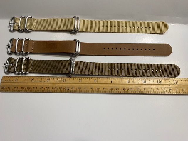 Lot of 3.(2)Nylon Fabric (1) Leather Brown/Tan Watchbands 22mm Wide Steel Keeper