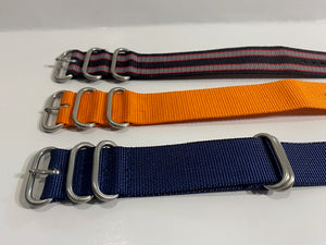 THREE 24mm Multi Colors 0ne Piece Loop Thru Straps Nylon Ballistic.Steel Keepers