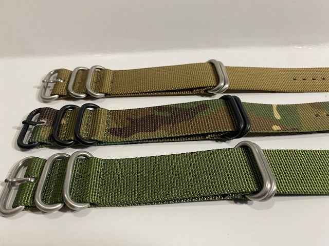 Lot of 3 24mm Military Color 0ne Piece Loop Thru Strap Nylon Ballistic Watchband