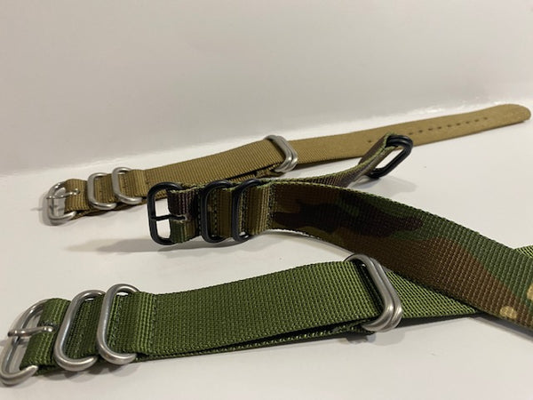 Lot of 3 24mm Military Color 0ne Piece Loop Thru Strap Nylon Ballistic Watchband