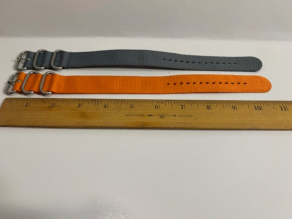Pair. 24mm. Orange and Gray 0ne Piece Loop Thru Straps. Stainless Steel Keepers