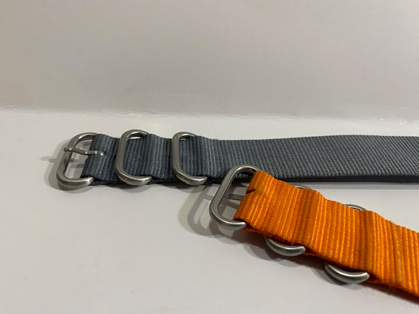 Pair. 24mm. Orange and Gray 0ne Piece Loop Thru Straps. Stainless Steel Keepers