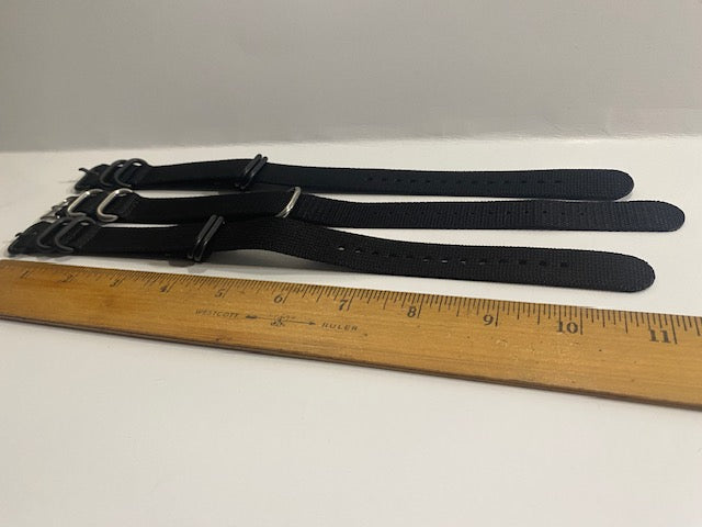 Set of 3. 18mm Black 0ne Piece Loop Thru Straps.Stainless Steel Keepers Blk/Silv