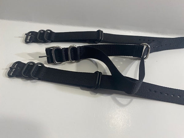 Set of 3. 18mm Black 0ne Piece Loop Thru Straps.Stainless Steel Keepers Blk/Silv