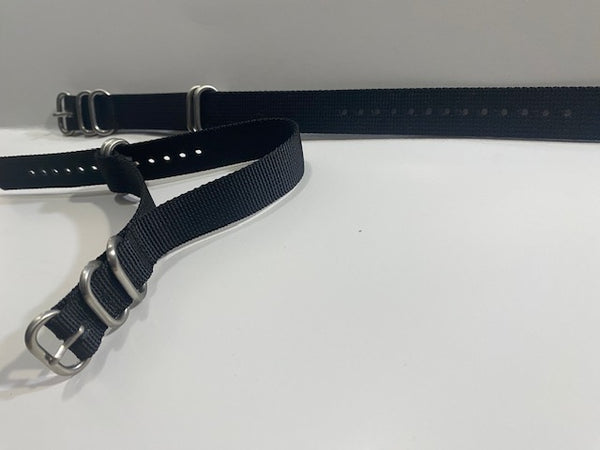 Pair.18mm Black Ballistic Nylon Loop Thru Straps.Four Stainless Steel Keepers