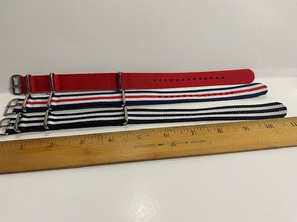 Lot of 3 Ballistic Nylon Straps. Slip Thru Watchbands w/Stainless Steel Hardware