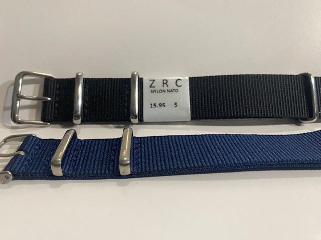 Pair 18mm Blue/Black Ballistic Nylon Loop Thru Straps. Stainless Steel Hardware