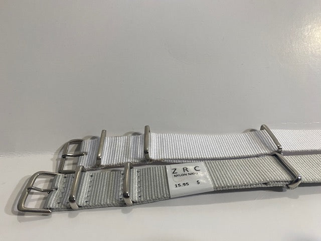 Pair 20mm Gray/White Ballistic Nylon Loop Thru Straps. Stainless Steel Hardware