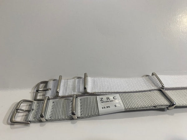 Pair 20mm Gray/White Ballistic Nylon Loop Thru Straps. Stainless Steel Hardware