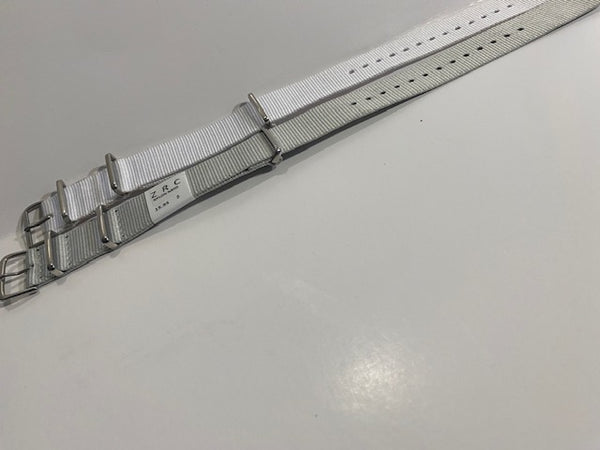 Pair 20mm Gray/White Ballistic Nylon Loop Thru Straps. Stainless Steel Hardware