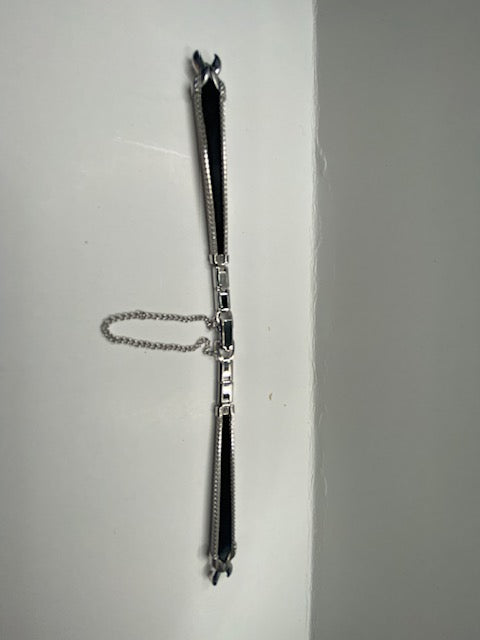 Vintage Speidel Gold 10K Filled Ladies Ring End Watchband w/Safe Chain. Silv/Blk