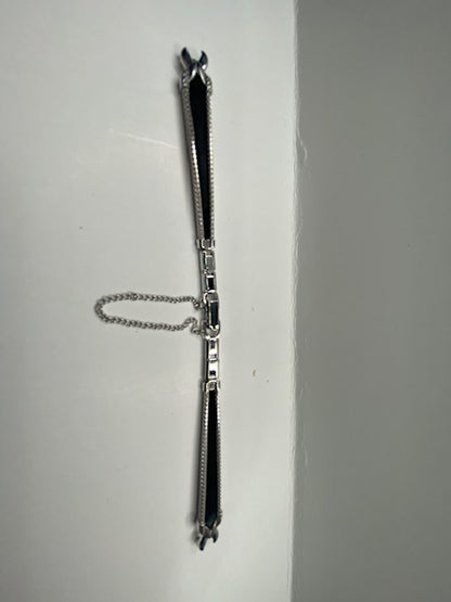 Vintage Speidel Gold 10K Filled Ladies Ring End Watchband w/Safe Chain. Silv/Blk