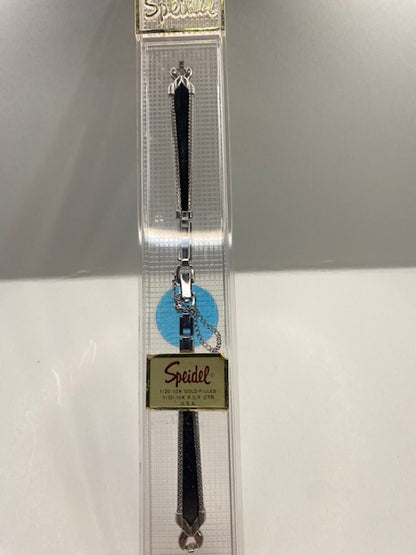 Vintage Speidel Gold 10K Filled Ladies Ring End Watchband w/Safe Chain. Silv/Blk
