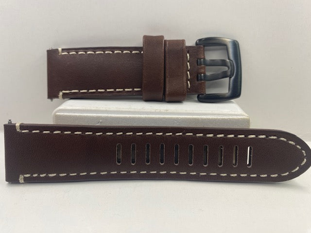 Luminox Watchband 1860. 24mm Brown White Stitched Leather Strap. 4.5mm Thick