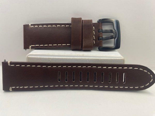 Luminox Watchband 1860. 24mm Brown White Stitched Leather Strap. 4.5mm Thick