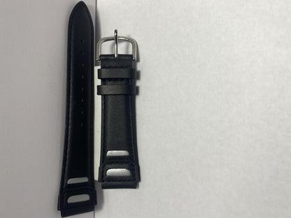 Casio Original Watchband W-92 Black Leather w/Silver Inlay.Fit most 18mm Watches