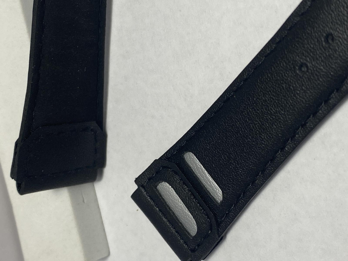 Casio Original Watchband W-92 Black Leather w/Silver Inlay.Fit most 18mm Watches