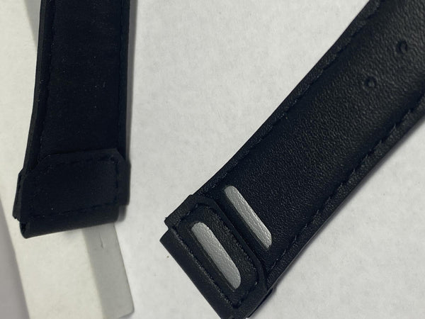 Casio Original Watchband W-92 Black Leather w/Silver Inlay.Fit most 18mm Watches