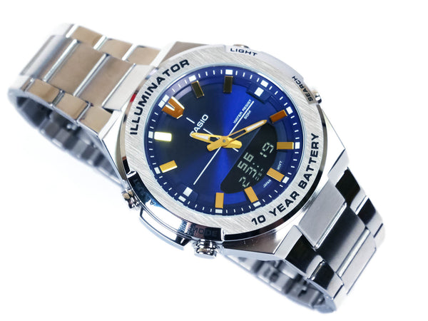 Casio Original Watchband/Bracelet AMW-860 Stainless Steel Push Button Logo Buckl
