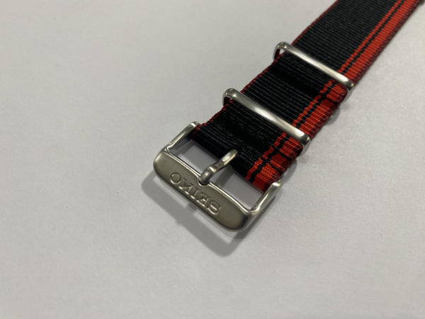 Seiko WatchBand Fabric SRPK71 One Piece Loop Thru 22mm Wide. Black and Red