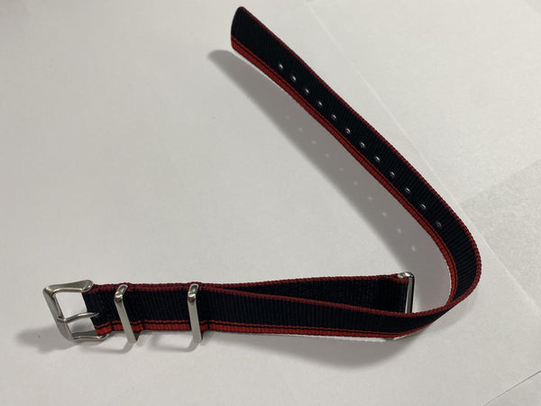 Seiko WatchBand Fabric SRPK71 One Piece Loop Thru 22mm Wide. Black and Red