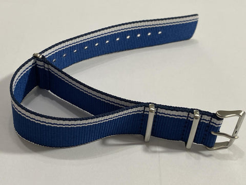 Seiko WatchBand Fabric SRPK69. 1 One Piece Loop Thru 22mm Wide. Blue and White.