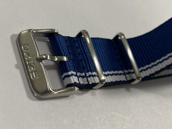 Seiko WatchBand Fabric SRPK69. 1 One Piece Loop Thru 22mm Wide. Blue and White.