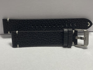 Seiko Original 20mm Watchband Blk Leather Strap 4mm Thick w/Logo Bkle wht Stitch