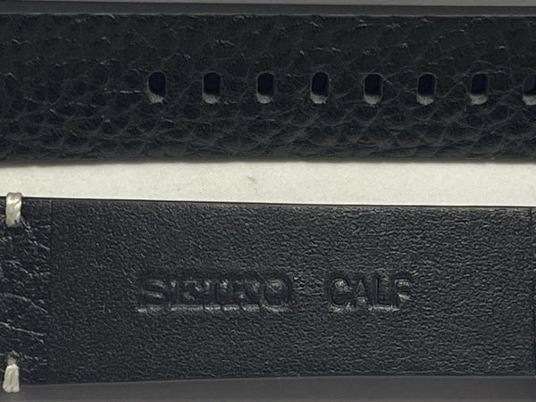Seiko Original 20mm Watchband Blk Leather Strap 4mm Thick w/Logo Bkle wht Stitch
