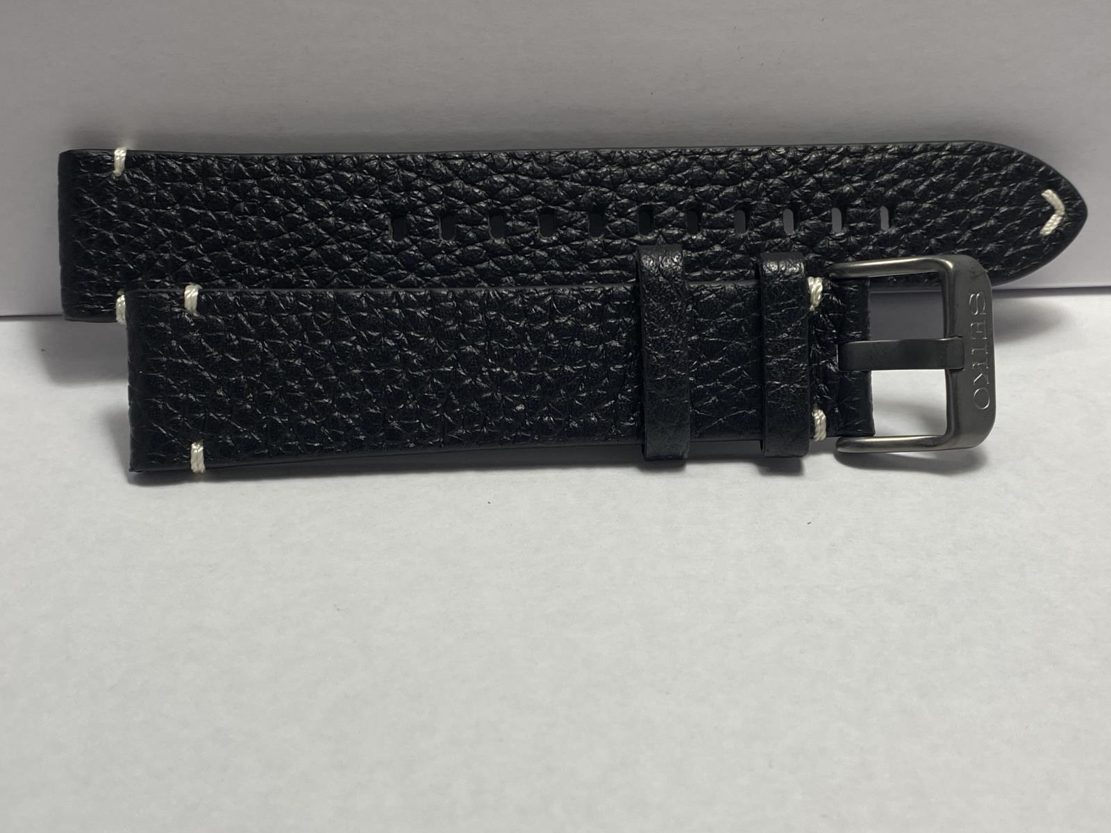 Seiko Original 20mm Watchband SRPG41 Blk Leather Strap 4mm Thick.Black Logo Bkle