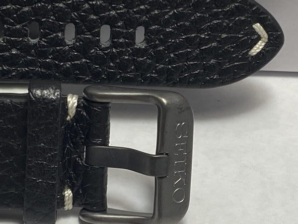 Seiko Original 20mm Watchband SRPG41 Blk Leather Strap 4mm Thick.Black Logo Bkle