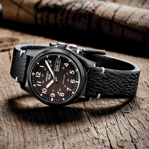 Seiko Original 20mm Watchband SRPG41 Blk Leather Strap 4mm Thick.Black Logo Bkle