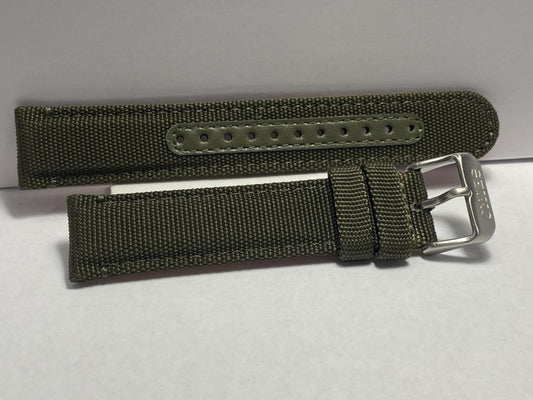 Seiko Military Watchband Green 20mm Padded Fabric/Leather Band w/Spring Bars