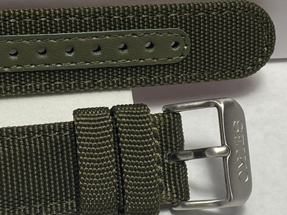 Seiko Military Watchband Green 20mm Padded Fabric/Leather Band w/Spring Bars
