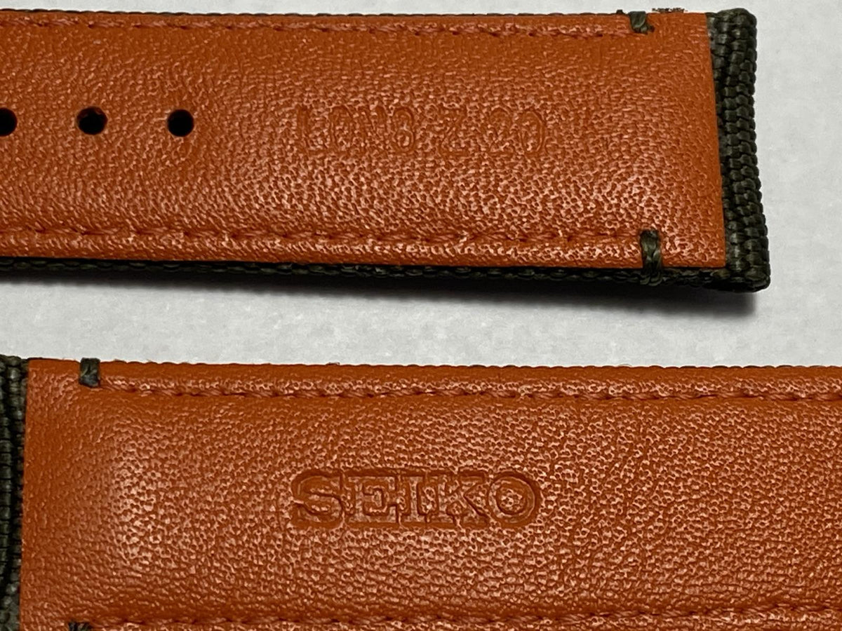 Seiko Military Watchband Green 20mm Padded Fabric/Leather Band w/Spring Bars