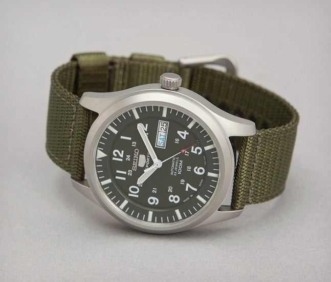 Seiko Military Watchband Green 20mm Padded Fabric/Leather Band w/Spring Bars