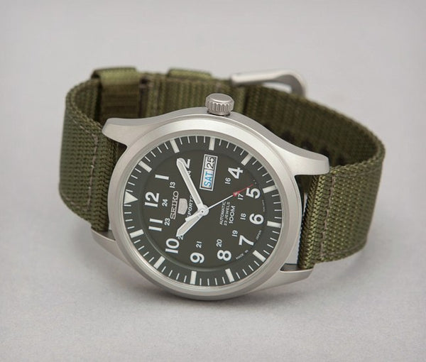 Seiko Military Watchband Green 20mm Padded Fabric/Leather Band w/Spring Bars