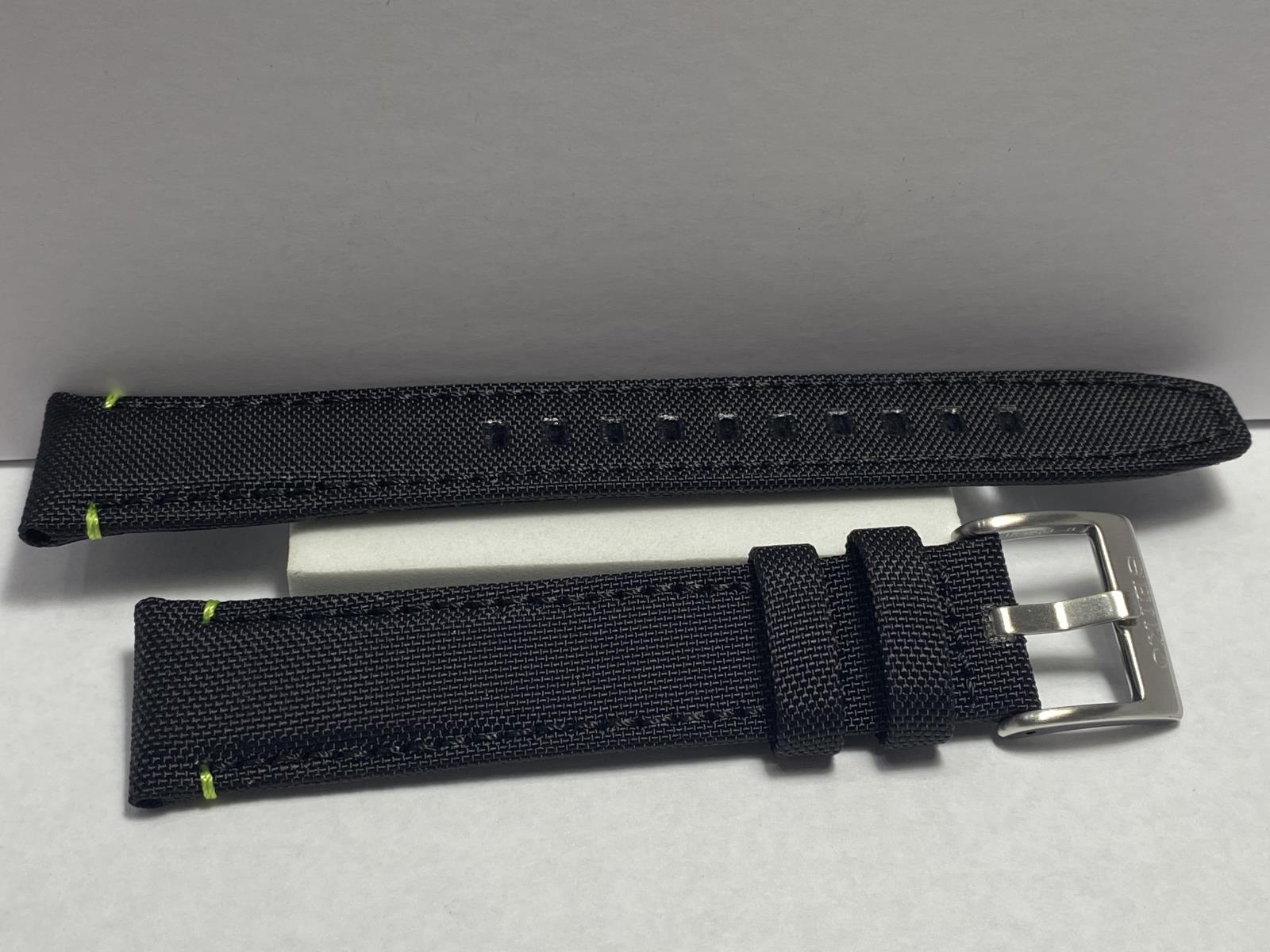 Seiko Original 20mm Watchband SUR517 Black Leather Strap w/Green Decor Stitching