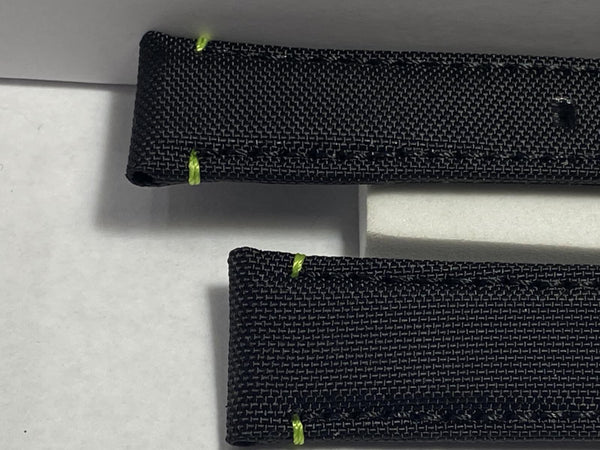 Seiko Original 20mm Watchband SUR517 Black Leather Strap w/Green Decor Stitching