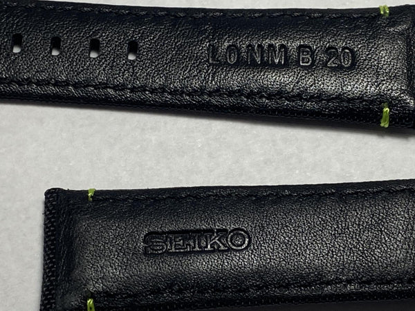 Seiko Original 20mm Watchband SUR517 Black Leather Strap w/Green Decor Stitching