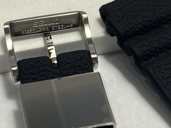 Seiko Original 22mm Watchband SNJ025 Black Silicone Divers Style Strap. Band